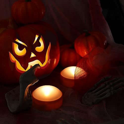 Image of 2 Pack Halloween LED Pumpkin Lights with Remote and Timer Orange Color Flickering Battery Operated Decor Jack-O-Lantern Flameless Electric Candles for Pumpkin Home Outdoor Decorations