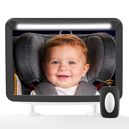 Plantureco Baby Car Mirror with Light & Remote Control - Night Vision Rear Facing Car Seat Mirror Clear Vision 360 Rotation Rear Facing Car Seat Mirror Shock and Shatter Resistant