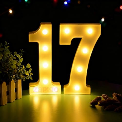 Image of Balloonistics LED Marquee Number 17 Light - Cordless Battery-Operated Light Up Number Sign for 17th Birthday, Wedding, Anniversary, Party Decoration, Photo Booth Backdrop, Wall or Table Display