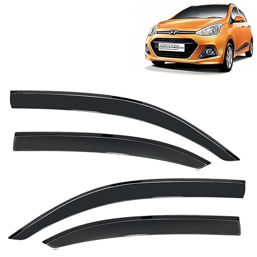 Car Wind Deflectors Rain Guard Door Visor Compatible with Hyundai Grand i10 (Year 2013-2017) - Polycarbonate, Black, Set of 4 Pcs-image-15