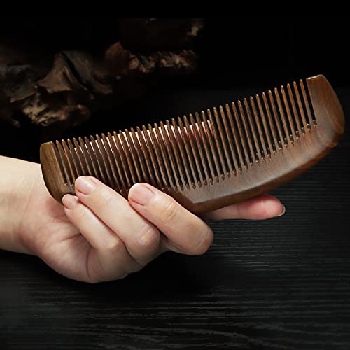 Green Sandalwood Hair Comb, Handmade Fine Toothed Wooden Comb, Semi Circular Wooden Comb, Natural Wood Comb for Women Men, Large Moon Shaped Wooden Comb for Curly Hair and Long Straight Hair - Image 2