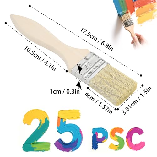 25 Stück 35mm Pinsel Malerpinsel Set Flachpinsel Lasurpinsel Breit Lack Pinsel Holzpinsel Farbpinsel für Farben, Lack, Malerbedarf, Streichen, Beizen, Klebstoffe, Holzöl, DIY
