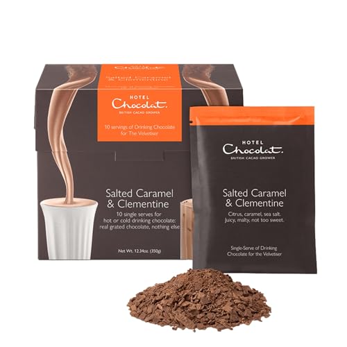 Image of Hotel Chocolat Hot Chocolate Mix - Salted Caramel Clementine Drinking Chocolate with Real Chocolate Flakes, 10 Servings, Gourmet Cocoa