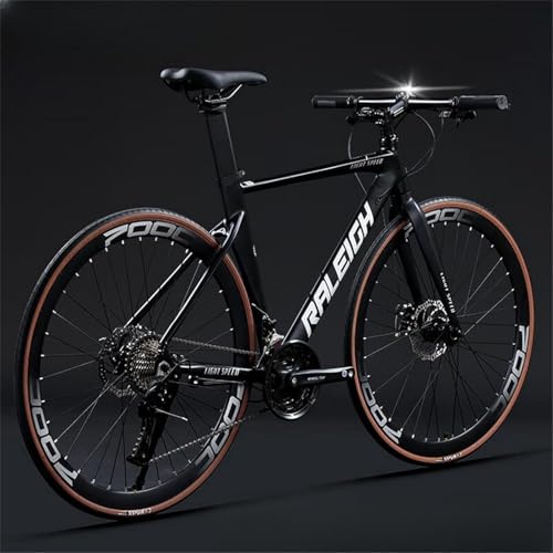 Dazzix新登場エアロロードロードバイク700C×40C防風競技24/27/30スピードベンドハンドルバーオイルディスクロードバイクアルミ合金スピードレーシングバイク (24速,ブラック/ストレートハンドル)