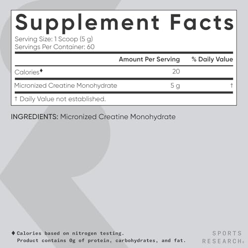 Sports Research Creatine Monohydrate Micronized Powder — 10.58 oz (60 servings) — view 5