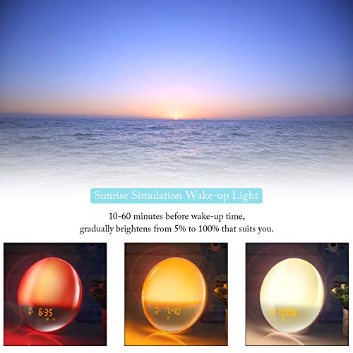 LATME-Sunrise-Alarm-Clock-Wake-Up-Light Compatible with Alexa Google Home with Colored Sunrise Simulation and Sunset Fading Night Light for bedrooms,FM Radio,4 Alarms with Snooze Function (White-G1)