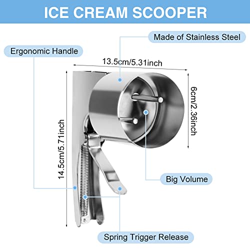 Ice Cream Scooper, Cylindrical Ice Cream Scoop With Trigger Release Stainless Steel, Big Volume Scoop Old Fashion Style Scoop Nostalgic Scoop Mashed Potato Scoop Non Stick #TOP1