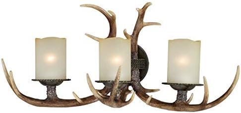VAXCEL Yoho 3-Light 27.75 inch Wide Black Walnut Rustic Antler Cabin Bathroom Vanity Lighting Fixture, Creme Cognac Glass Shade, Dimmable, LED Compatible, Over The Mirror Mounted Wall Sconce
