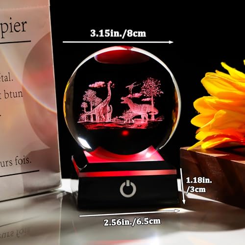 Image of Arikyrist 3D Crystal Ball Dinosaur Figurine with Colorful Light Base, Dinosaur Gifts for Women Men Dinosaur Lovers on Christmas Birthday, Glass Dinosaur Statue Decorative Ball for Home Office