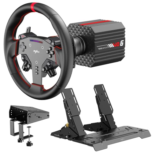 Image of PXN VD6 Bundle PC Steering Wheel and Pedals 6NM Direct Drive Servo Motor Base Force Feedback 300mm W AS Racing Wheel & Hall 2-Pedal Pro-Level Gaming racing wheel set for PC (only) Windows 7 /8 /10 /11