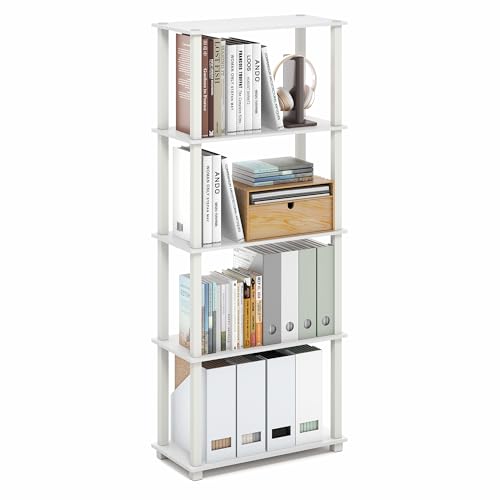 Image of Furinno Turn-S-Tube Book Shelf, 5-Tier Toolless Storage Shelves with Square Tubes, Shelving Unit for Organization and Storage for Living Room, Home Office, White