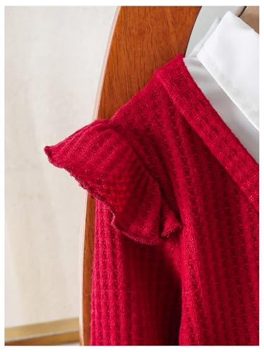 Image of GORGLITTER Girl's 2 Piece Outfits Ruffle Trim Long Sleeve Sweater Cherry Embroidered Jeans Red and Blue 7Y