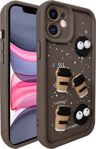 Image of SHINESTAR Back Cover for iPhone 11 - 3D Cartoon Coffee & Eyes Design | Soft Silicone Shockproof Case with Full Camera Protection | Cute & Playful Phone Cover - Brown