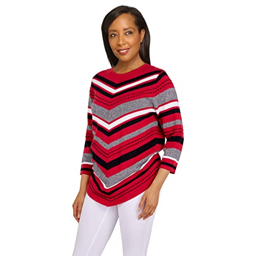 Alfred Dunner Womens Petite Chevron Texture Sweater, Crimson/Black, Pxl #TOP2