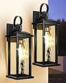 DBF Outdoor Wall Lanterns, 17.5 Inches Porch Lights Outdoor Exterior Lighting Fixtures with Water Glass, Waterproof Anti-Rust E26 Base Black Wall Sconces for House Front Door Garage Patio, 2 Pack