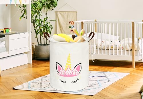 Image of MAIZMZ Baby Waterproof Storage Basket Kids Hamper Nursery Bins Organizer Gift Toy Box Laundry Basket for Women Large Canvas Collapsible Chest for Home /Dorm /Office /Room Decor