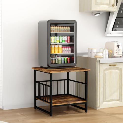 DHMAKER End Table, Industrial Side Table with 2-Tire Storage Shelf, 180LBS Mini Fridge Stand with Adjustable Feet, 24"x24" Wood Night Stand Small Bedside Table for Living Room Bedroom, Brown by DHMAKER - Used condition - Image 6