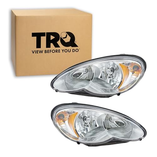 Image of TRQ Driver and Passenger Side Headlight Assembly Set Compatible with 2006-2010 Chrysler PT Cruiser