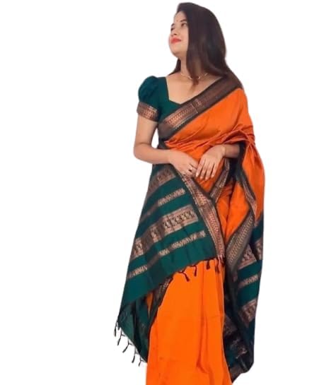 ROYAL THREADS Women's Pure Kalyani Cotton Silk Saree with Exquisite Zari Cotton Border, Traditional Kalyani Cotton Sarees ...