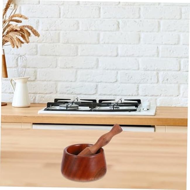 1Set Wooden Garlic Mashing Bowl Set with Pestle Manual Spice Grinding Tool for Kitchen Versatile Mortar for Garlic Herbs and Seasonings Stylish Rustic Design