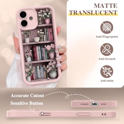Image of VONZEE Cute Pink Book Shelf Back Cover for iPhone 13| Clear Shockproof TPU Protective Case | intage Library & Flower Shelf Pattern for Girls and Women