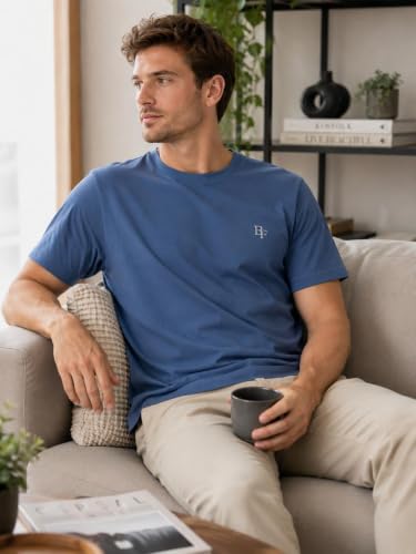 Image of BLUE FOG Summer Casual Wear Regular Fit Cotton Blend Half Sleeve Round Neck |T-Shirt for Men's(101)