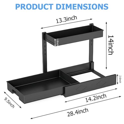 Organizador Bajo Fregadero 2Pack, Organizador de Metal L en Forma de L con Cajones Extraíbles Negros – Para Cocina y Baño, Capacidad 50 lb miniatura 2
