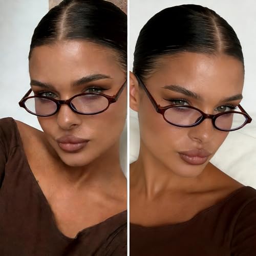 Image of SODQW Fashion Fake Glasses Oval Y2k Eyewear Frame Blue Light Non Prescription Glasses for Women Clear UV400 Lens