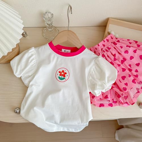 Image of Girls Summer Outfits Toddler Girl Shorts Set Cotton Casual Short Sleeve Shirt and Shorts 2-7T
