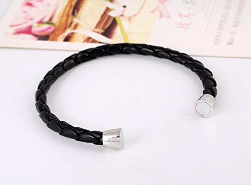 More Fun Charm Stainless Steel Magnetic Lock Clasp Black Woven Braided Leather Wristband Bracelet #TOP1