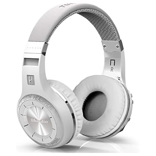 Bluedio Bluetooth 5.0 Headphones Over Ear, Wireless and Wired Bluetooth On-Ear Stereo Earphones Noise Cancelling Headsets with Microphone, Line-in/Line-Out/Amazon Web Service/Voice Contrl (White)