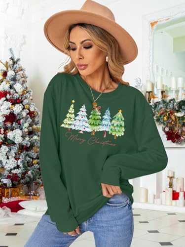 Image of PECHAR Christmas Tree Sweatshirts Women Pine Tree Print Shirts Nature Lover Gift Casual Tee Long Sleeve Xmas Pullover