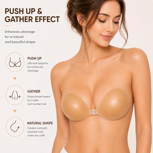 Image of Hasimor Sticky Bra Ultra Thin Silicone Sticky Bra Push Up Strapless Backless Bras for Women