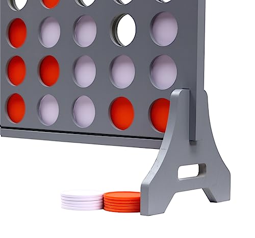 Image of Giant 4 in a Row Game for Family & Adults - Tailgating Pros Jumbo Grey Wooden Four in a Row Indoor & Outdoor Yard Game for Family Party Fun, Portable Activities for Patio, Backyard, and Camping