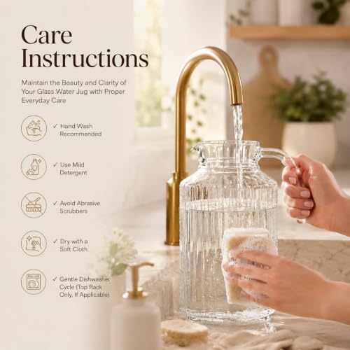 Image of Bellemax Premium Glass Water Jug - 1.8 LTR, Transparent, Hot Cold Water Pitcher with Lid Water Jug, Iced Tea, Milk and Juice Beverage Carafe, Lemon Jug, 1.80 Liter (TM-17)
