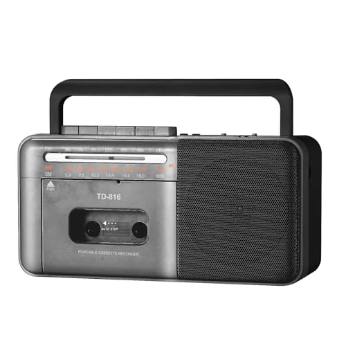 FIOLEES Rechargeable Cassette Tape Player Boombox with Bluetooth, Portable AM FM SW Radio Cassette Recorder, Loud Speaker and Earphone Jack,Support USB/TF Card, D Batteries or AC Power -Grey