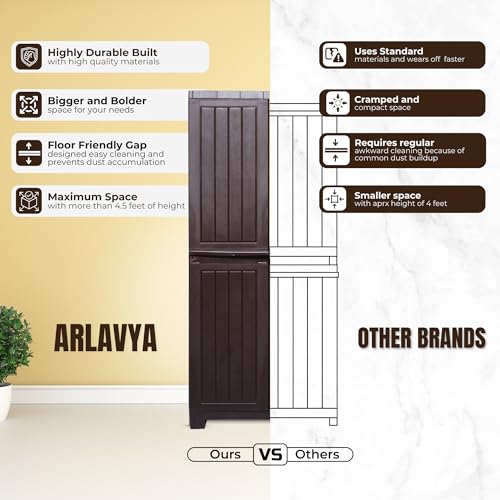 Image of ARLAVYA 4.4 Ft x 2.1 Ft Storage Plastic Cupboard | 1 Year Warranty | Free Standing Cabinet | (Finish Color - Brown, Door Type- Hinged, DIY(Do-It-Yourself)) | (3 Shelf)