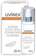 UVIREX Emulsion Sunscreen Gel Suitable for All Skin Types, SPF 50+ PA+++, Non-Comedogenic, 8 Hrs Water Resistant, (50gm)