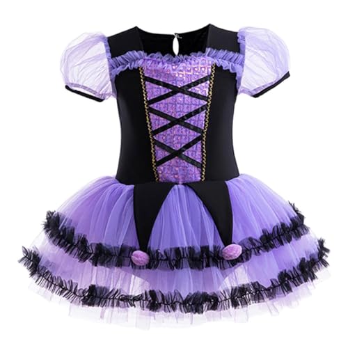 Lito Angels Robe Princesse Fille Tulle Violet avec Paillettes et Pompons Deguisement Enfant Ballet Halloween Anniversaire Carnaval Taille 3-4 Ans 104
