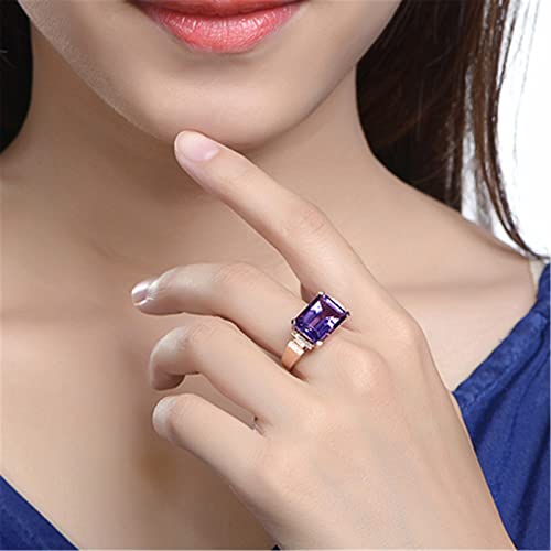 925 Sterling Silver Womens Rectangle Purple Gemstone CZ Ring Fashion 18K Rose Gold Natural Amethyst Ring Shiny Cubic Zirconia Diamond Ring Eternity Engagement Wedding Band Promise Ring (8)4