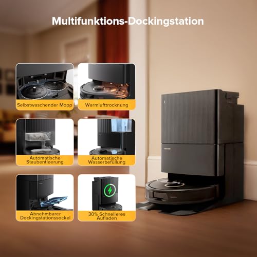 roborock Qrevo S5V Saugroboter mit Wischfunktion&Hebarem Wischmopp, 12.000Pa Saugkraft, Zero-Tangle System, Warmlufttrocknung, Intelligente Hindernisvermeidung, Multifunktions-Dockingstation (Schwarz) 3