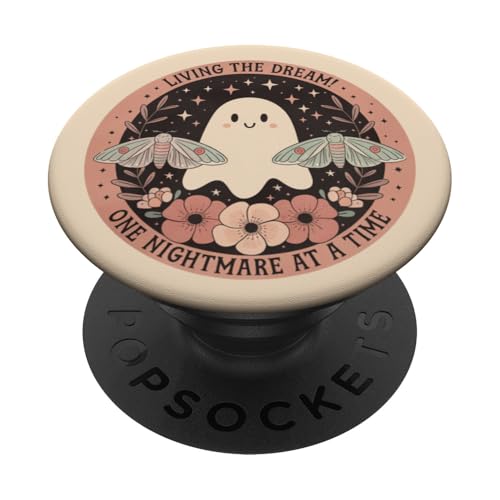 Image of Cute Spooky Ghost Motif with Moths & Flowers Cute Ghost PopSockets Adhesive PopGrip