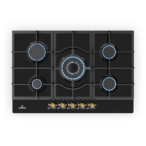 Klarstein Victoria - Plaque de cuisson à gaz, encastrable, brûleur Sabaf, gaz naturel/gaz propane, soupapes de sécurité, supports de casseroles en fonte, look rétro...