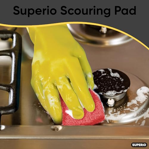 Image of Scouring Pad Non-Scratching Scrubber Non-Scratch Cleaning Scrub Pads Heavy Duty Scouring Pad Reusable Kitchen Scrubbing Pad Pack of 3 Red, by Superio