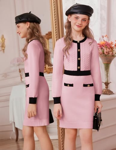 GRACE KARIN Girls Fall Long Sleeve Dresses Girl Bodycon Sweater Dress Winter Holiday Dress for Kids Size 6-144