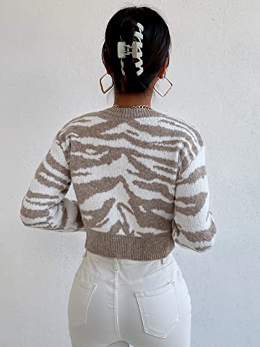 Floerns Women's Tiger Striped Long Sleeve Crew Neck Drop Shoulder Casual Crop Pullover Sweater2