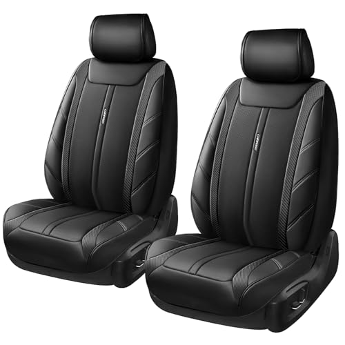 Image of CAR PASS Luxury Faux Leather Two Front Seat Covers, Breathable Premium Automotive Seat Covers Waterproof Anti Slip Airbag Compatible Universal Fit for 95% Trucks Suvs Sedans Vans, Carbon Fiber Black