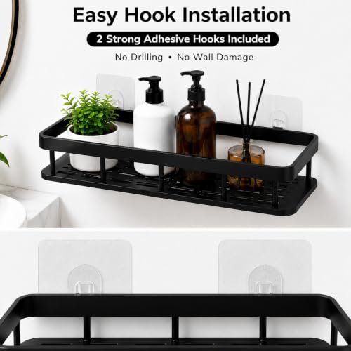 Image of Misamo Enterprise Bathroom Organiser Without Drill | Bathroom Accessories Set | Soap Stand for Bathroom | Plastic Bathroom Shelves Wall Mount | Washroom Storage Organizer | Pack of 2, Black