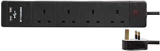 4 Gang Extension Lead With USB Slots Surge Protection 5m Power Strip | 4 Socket Multi USB Plug 2 Charging Ports 5 Meter UK Plug | Extension Leads with USB Socket Surge Protector