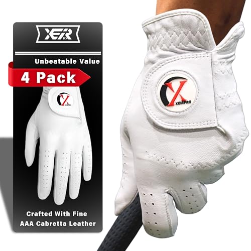 Men's Golf Gloves Value 4 Pack | 100% Finest AA Cabretta Leather | Breathable and Durable Golf Gloves for Men | White Golf Gloves Worn On Left Hand for Right Handed Golfer 4 Pack